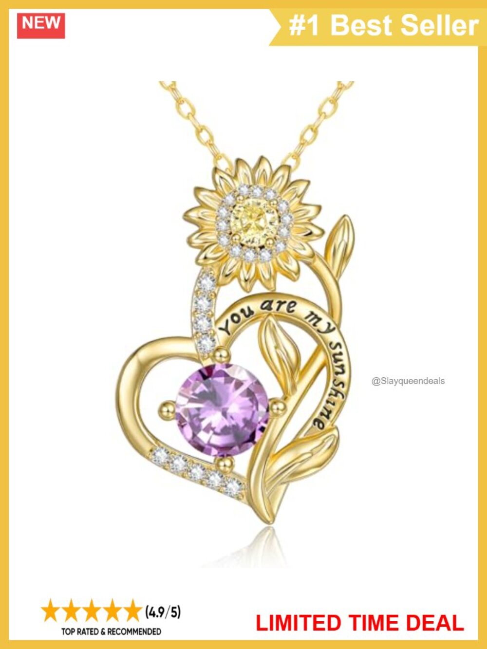 14k Gold Plated Sunflower Heart Birthstone Pendant Necklace Adjustable 18-20"
